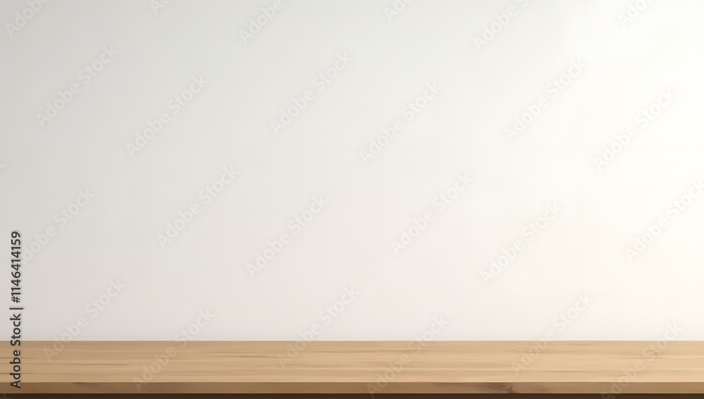 Poster A minimalist empty wooden tabletop with a clean counter space against a blank wall for product display and visual design._00001_