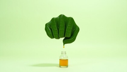 A creative and symbolic image of a green fist holding a drop of essential oil, representing natural strength and healing.