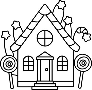 recommend clip art: Christmas gingerbread house sweets lollipops outline coloring book page vector illustration