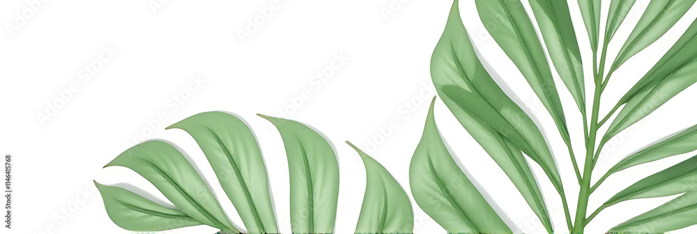 Poster A leafy tropical design is showcased in sharp focus against clean white backgrounds with a selective attention technique applied._00002_
