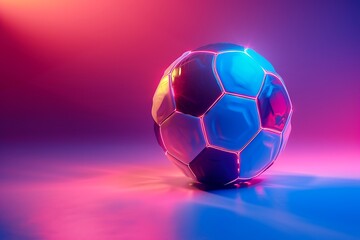 Naklejka premium A soccer ball floats in a colorful confetti explosion, Neon Blue Soccer Ball Render, A close-up of a shiny white and black soccer ball 
