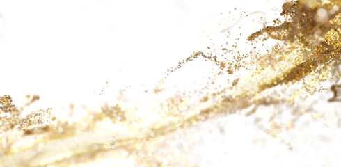 Abstract gold glitter splash on white. Luxury, elegant, festive background for design