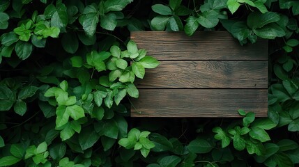 Wooden signs with green foliage decorations, evoking eco-friendly messages imagine abstract expressionism, bold brushstrokes,