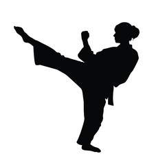 Martial arts lady black silhouette isolated on a transparent background