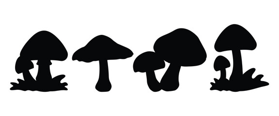 Set of mushroom black  silhouette illustration isolated on a transparent background