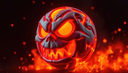 Naklejka premium 4K HD Wallpapers Angry Emoji With Glowing Molten Veins And Red-Hot Cracks, Surrounded By Fiery, Glowing Particles. Desktop Wallpaper HD. HD Backgrounds