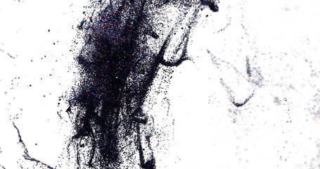 High-resolution dark particles disperse on white. Ideal for design projects.