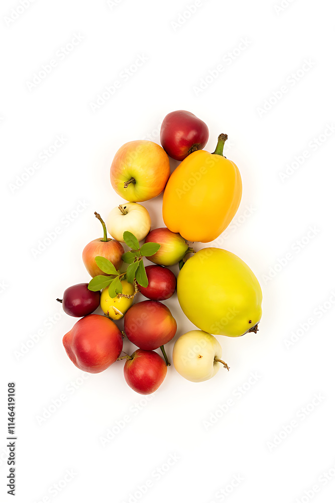 Poster A cluster of various colorful fruits is arranged artfully against a plain white background to create a visually appealing image._00001_