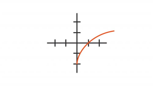 Animated logarithm graph icon. Exponential curve diagram line animation. Logarithmic function growing element. Black illustration on white background. HD video with alpha channel. Motion graphic