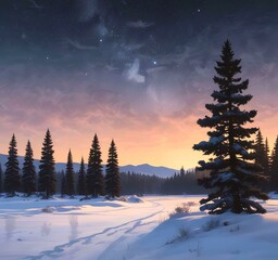 Fototapeta premium Illustration of winter landscape.