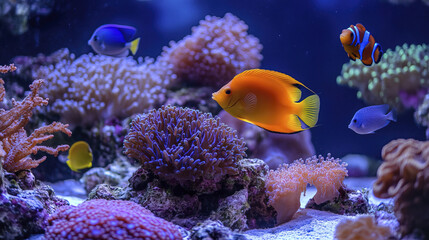 Obraz premium Colorful coral reef with vibrant fishes and corals creating lively scene