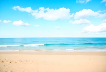 Obraz premium A sandy beach with a clear blue ocean and sky in the background