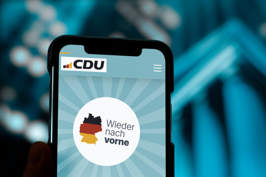Guilherand-Granges, France - December 20, 2024. The CDU is a German political party advocating conservative policies and economic development.