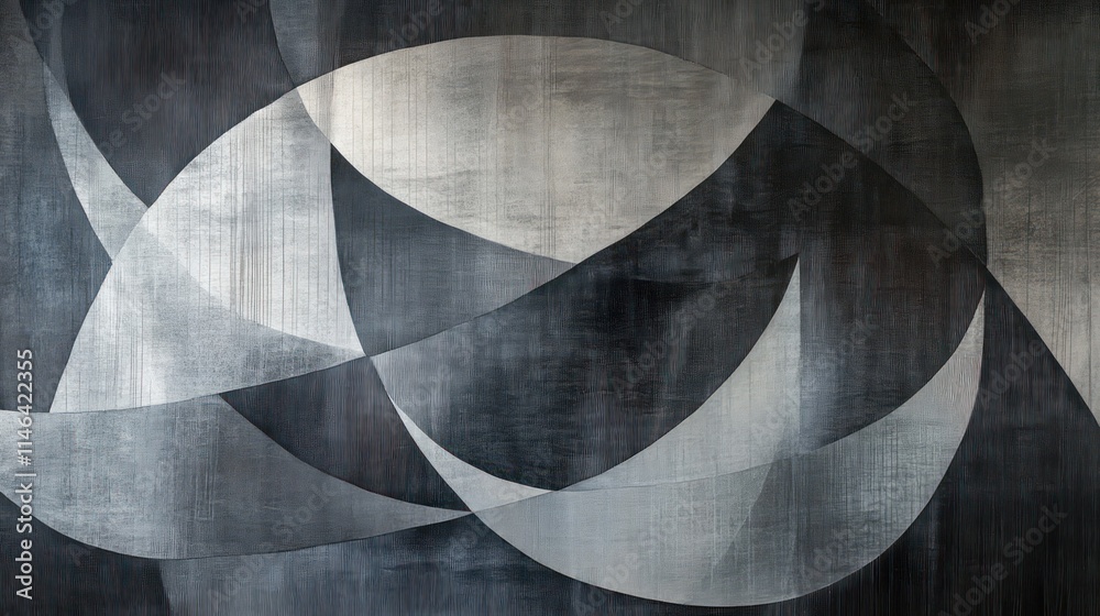 Aufkleber abstract artwork featuring overlapping geometric shapes in shades of gray and silver.