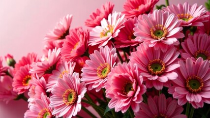 A huge pile of different pink flowers lie on the table