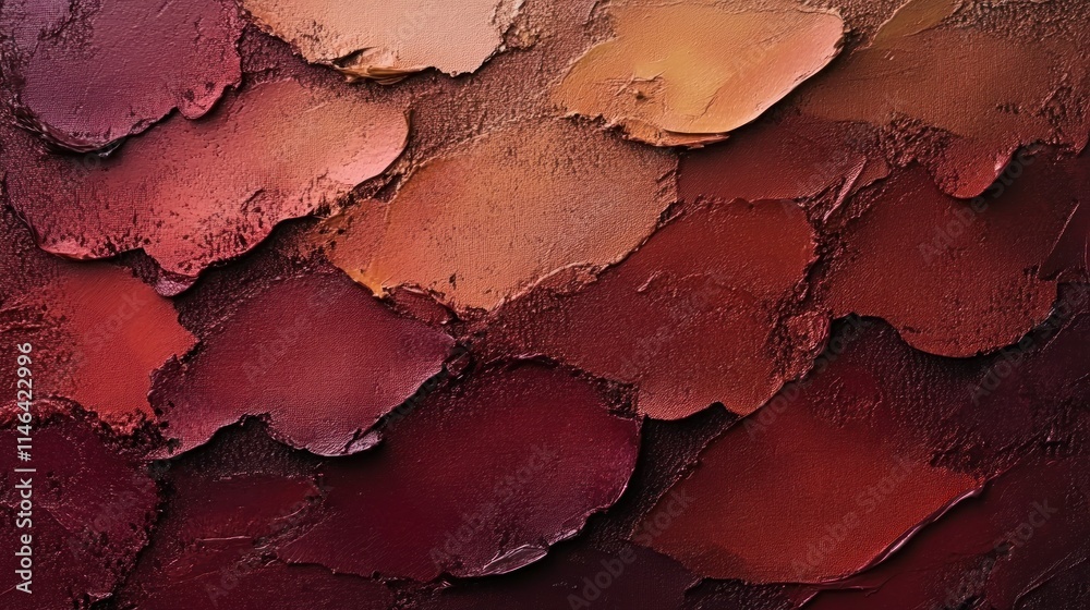 Poster abstract artwork featuring textured layers in warm red and brown tones.
