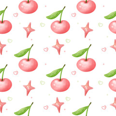 Cherries seamless pattern watercolor illustration