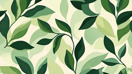 59.A nature-inspired seamless pattern of abstract geometric shapes in green shades, resembling leaves and organic forms. The layout is balanced and visually engaging, with soft curves and clean lines