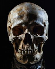 Obraz premium Anatomical Human Skull in Dark Isolated Background: A Spooky Closeup