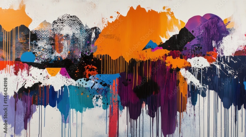 Poster abstract artwork featuring vibrant colors and dynamic drips, evoking emotion and creativity.