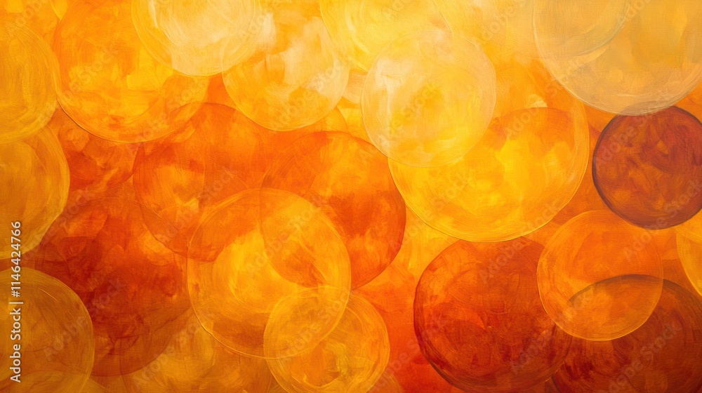 Poster abstract artwork featuring warm colors and circular shapes, evoking a sense of warmth and energy.