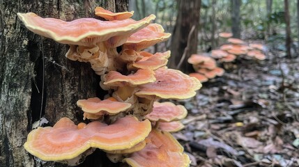 The forest is home to a variety of mushrooms, each growing in its own unique way