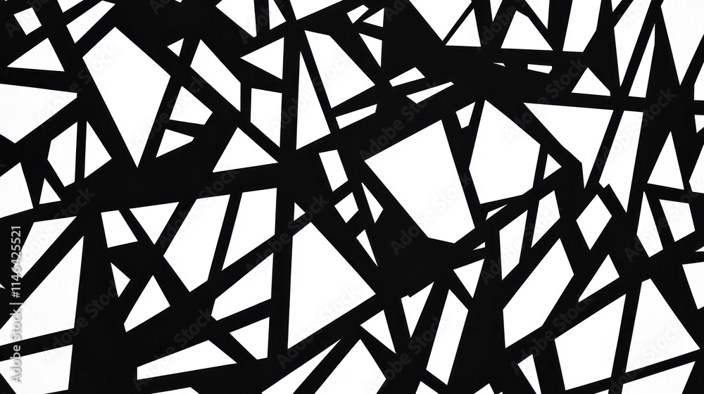 Aufkleber Abstract black and white geometric pattern with sharp angles and shapes.