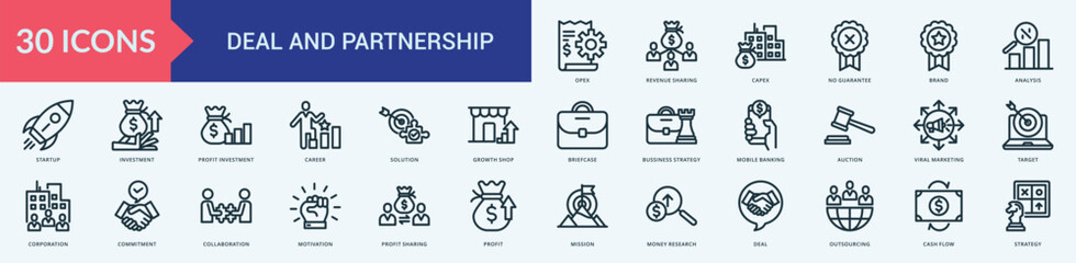 Fototapeta premium Deal and partnership icon collection set with opex, revenue sharing, capex, no guarantee, brand