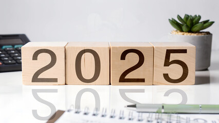 background  2025 new year paln word on wooden board 