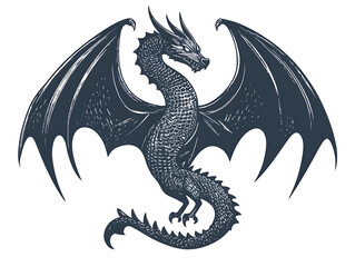 Majestic Winged Dragon Illustration: A Powerful Fantasy Creature Design