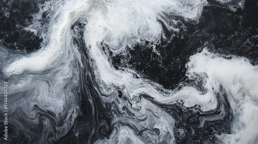 Poster Abstract black and white swirls resembling fluid motion in a dynamic pattern.