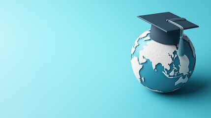 A graduation cap rests on a globe, symbolizing education and global learning opportunities.
