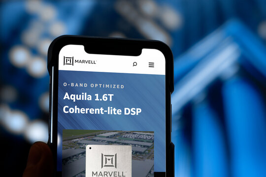 Guilherand-Granges, France - December 19, 2024. Marvell Technology develops semiconductors and solutions for data infrastructure, AI, cloud computing, and networking applications.