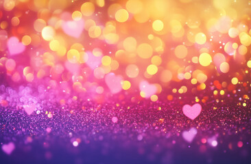 A vibrant background filled with colorful bokeh lights and heart-shaped patterns, perfect for enhancing the mood during romantic celebrations or special occasions.