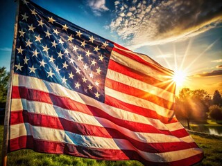 American Flag Isolated Background - Memorial Day Fourth of July Patriotic Image