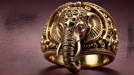 Fototapeta premium An intricately designed elephant face in gold metal 