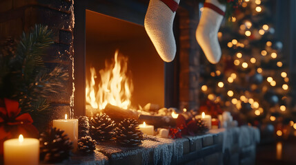 Cozy Christmas Fireplace 3D Illustration
