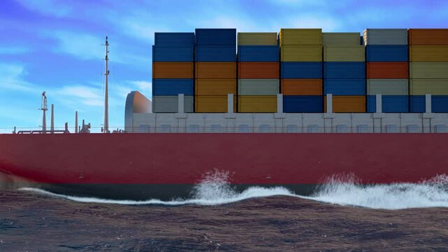 Massive Cargo Freight Container Ship Navigating Waters with Flag and Country Name Palau