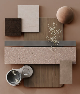 Fototapeta Mocha mousse - color of the year – moodboard materials sample
