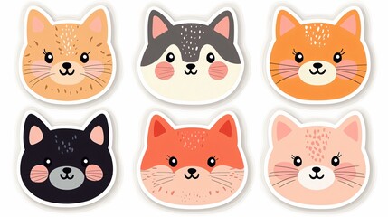 Fototapeta premium Cute animal faces illustrations digital art whimsical style