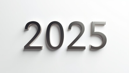 Three-dimensional shiny number representation of the year 2025 on a light background