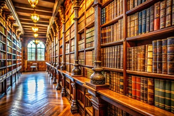 Fototapeta premium Antique Bookshelf Library: Philosophy & History Study, Education, Research, Self-Learning