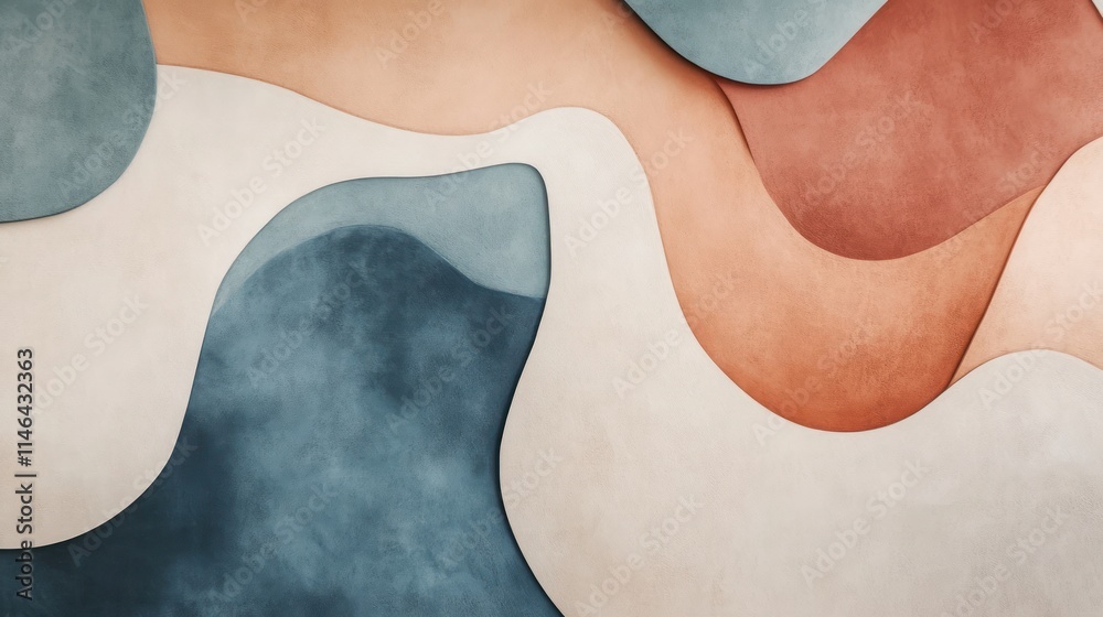 Poster abstract composition of smooth, flowing shapes in earthy tones and textures.