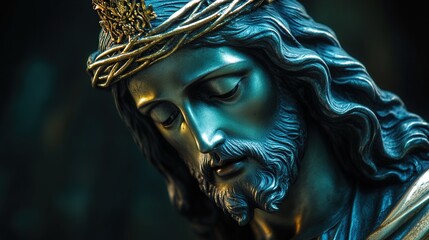 Beauty of a crowned figure in serene contemplation radiates deep spiritual significance and artistic mastery. Generative AI