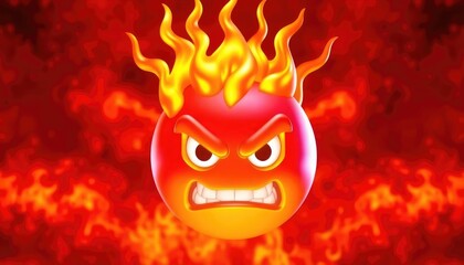 4K HD Wallpapers Angry Emoji With Fiery Rays Emanating From Its Head, Set Against A Fiery Red Backdrop. Desktop Wallpaper HD. HD Backgrounds