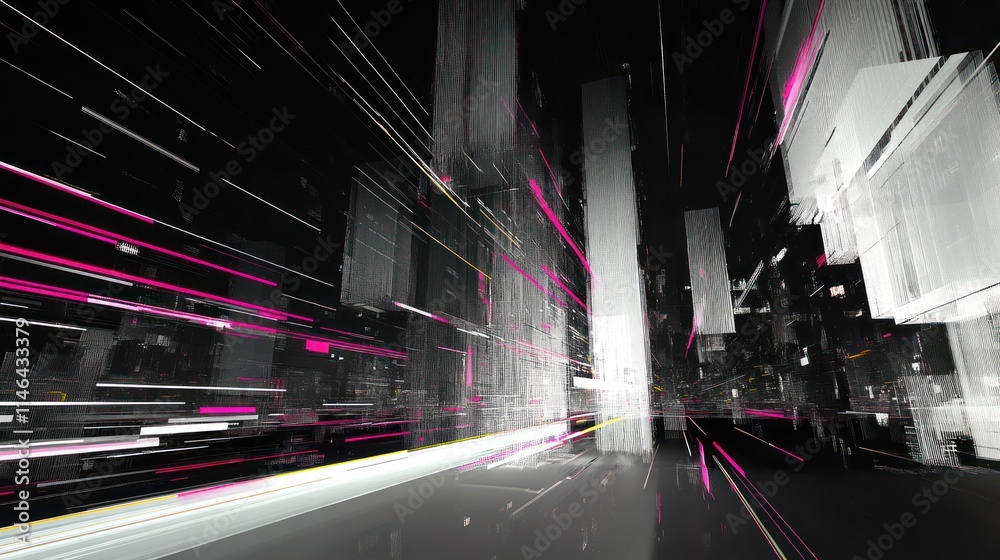 Aufkleber abstract depiction of a futuristic cityscape with dynamic lines and vibrant colors.