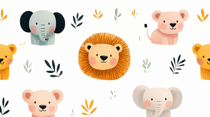 Cute animal illustrations featuring lion elephant and bear
