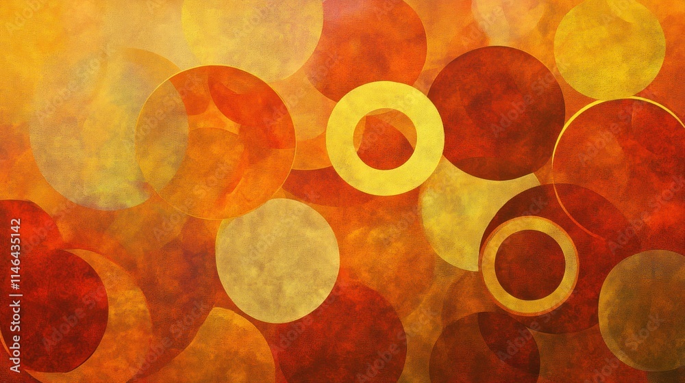 Poster Abstract design featuring overlapping circles in warm hues of red, orange, and yellow.