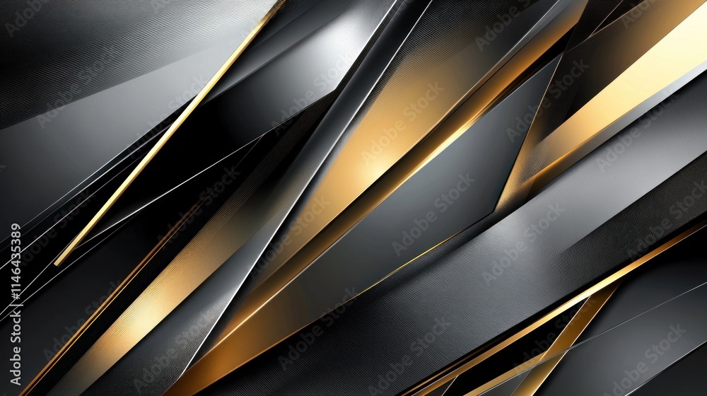 Poster abstract design featuring sharp, layered shapes in black and gold tones.
