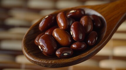 Red beans on wooden spoon